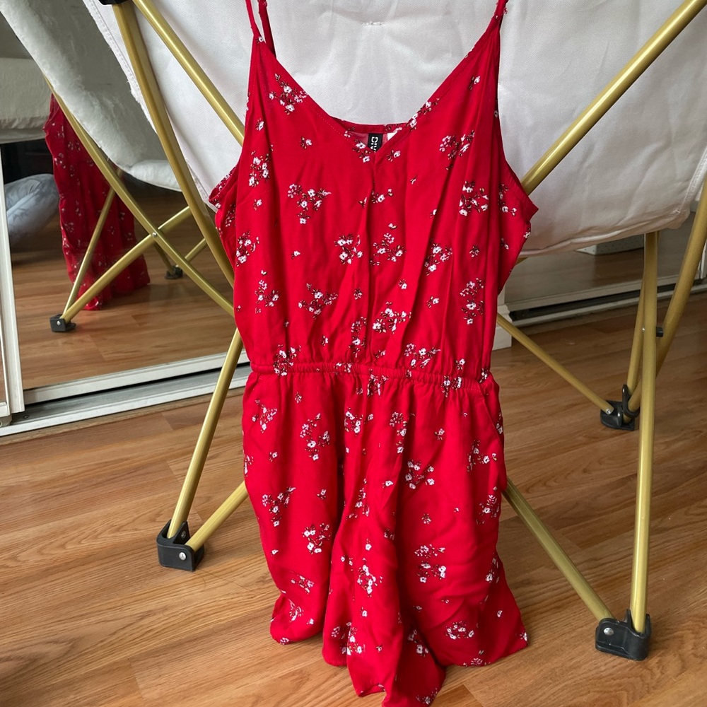 Divided Red Floral Romper
